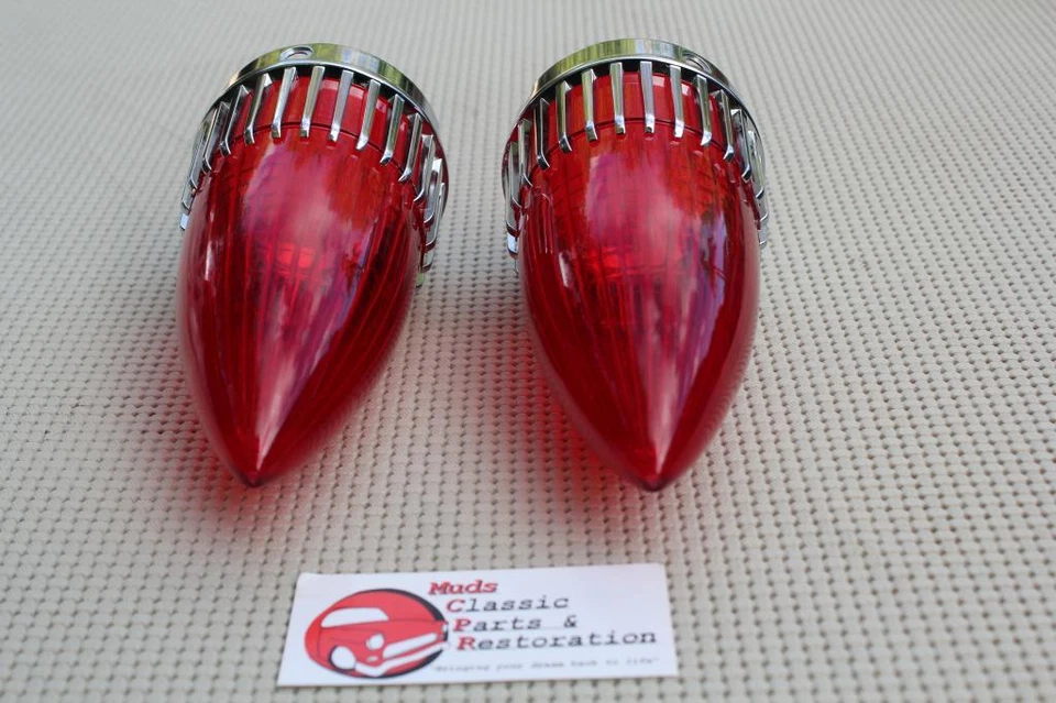 59 lentes de luz trasera roja Cadillac Chome Crown biseles personalizados Harley Car Hot Rod Foto 3 de 4