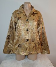 Chicos 2 Large 12-14 Gold Metallic Brocade Floral Button Up Jacket