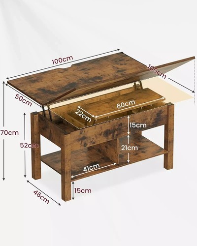 Coffee Table Height Adjustable 3-in-1 Multifunction Living Room Table Furniture Living - Picture 3 of 7