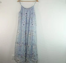 Elena Baldi SunDress Women Blue Floral Silk Blend Rope Straps Italy Lined XL