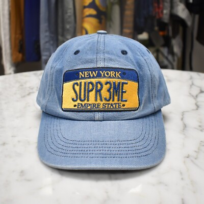 NWT Supreme New York License Plate Logo 6-Panel Hat Blue Denim