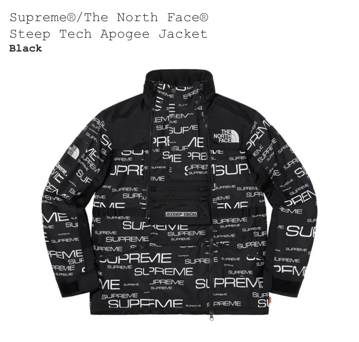 Supreme x The North Face Steep Tech Apogee Jacket Size Medium FW21 Black  White