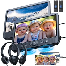 2x 10.5'' Dual Screen Car Headrest DVD Player TV USB Rear-Seat Monitor+Headsets