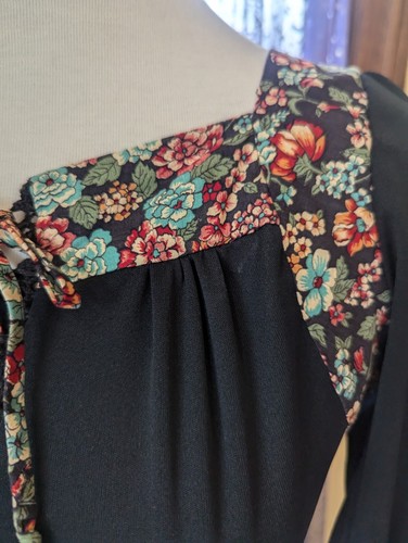 Vintage 70's Hippie Prairie Black Floral Corset Polyester Dress Size Small - Picture 6 of 19