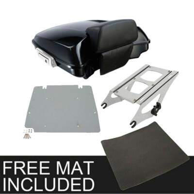 Black 5.5'' Razor Trunk Pad Two Up Mount Rack Fit For Harley Touring 2014-2026