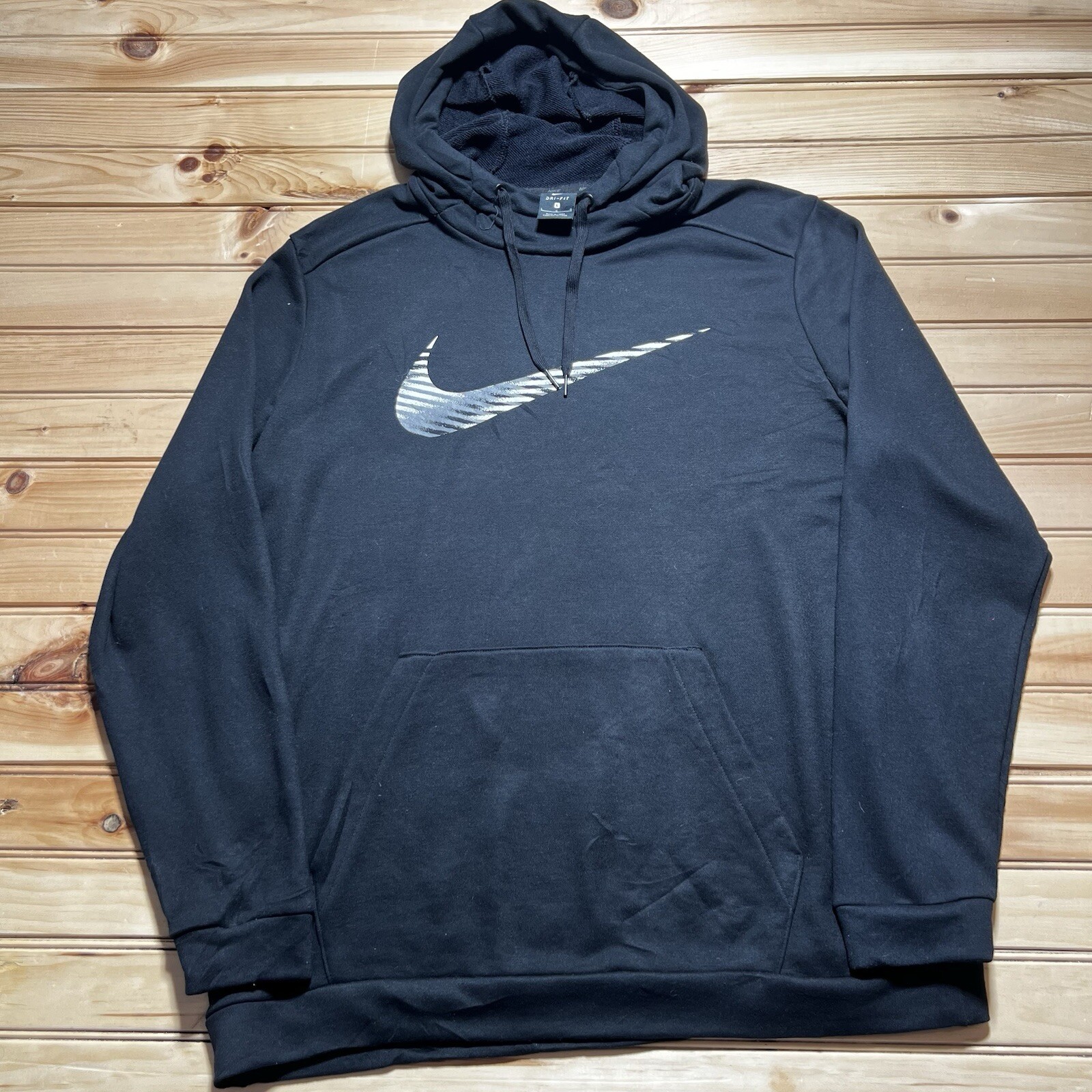 Nike | Dri Fit Hoodie Men's Size Large Black Swoosh Logo Pullover