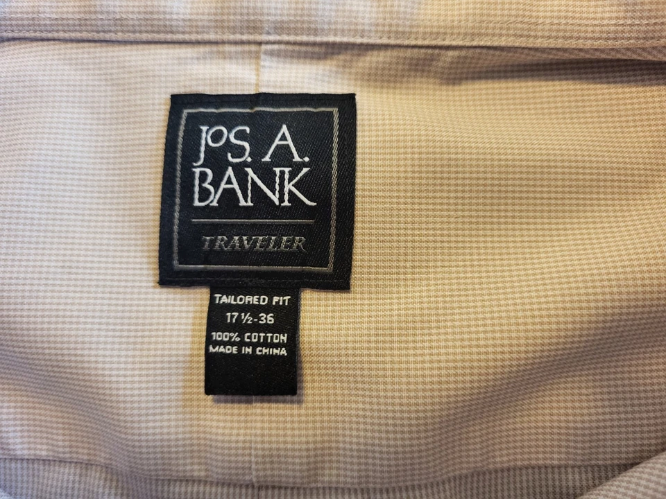 Joseph A. Camisa Bank Para Hombre 17 1/2 Algodón Tostado Manga Larga Cuello Abotonado  Foto 3 de 4