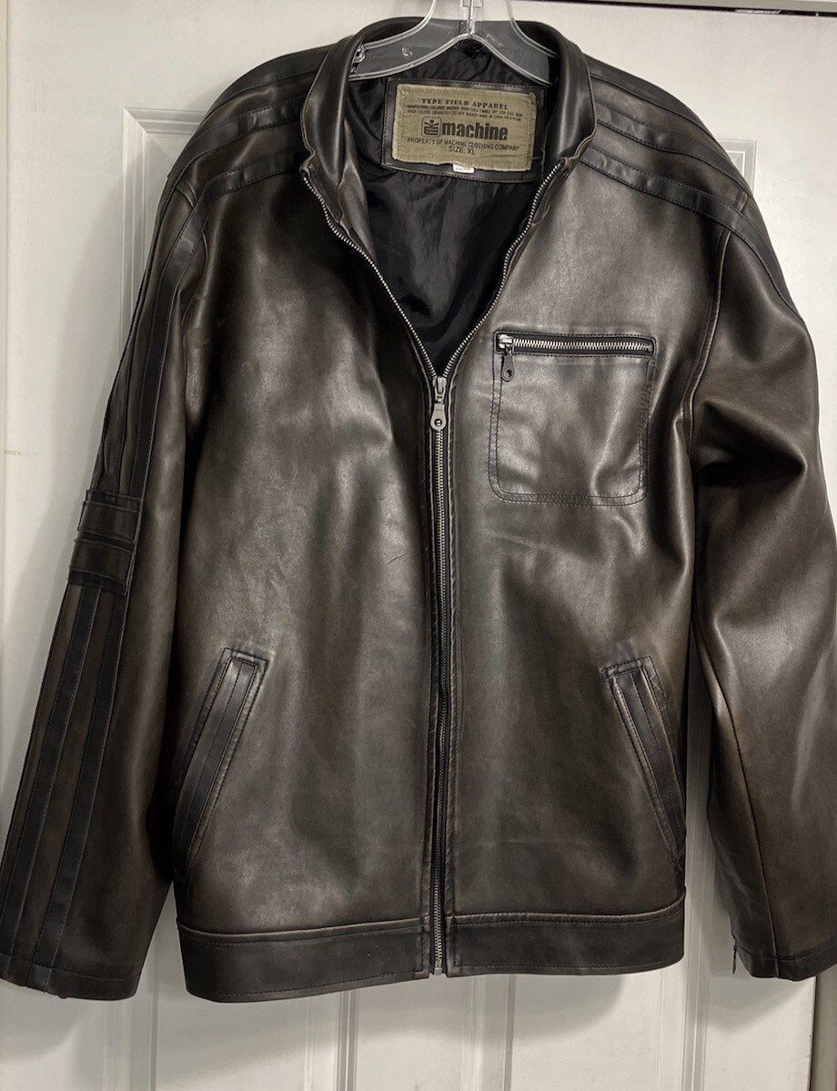 Machine Clothing Company Mens Faux Leather Moto Jacket XL