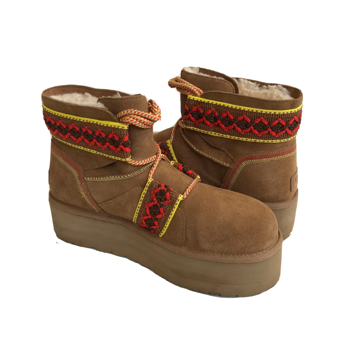 UGG CLASSIC MINI II BRAID CHESTNUT PLATFORM BOOTS US 11 EU 42