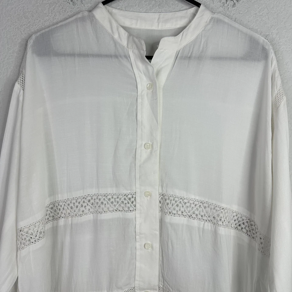 Mujer Talla 8 Blanco Encaje Ojales Manga Larga Botón Boho Cottagecore Caprichoso Foto 3 de 4