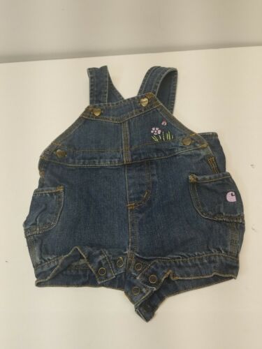 Carhartt Bib Overalls Baby Girl Size 9 Month Embroidered Blue Denim Dungarees - Afbeelding 1 van 7