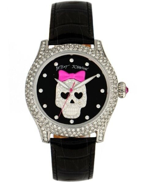 Betsy Johnson BLING Black Sugar Skull Crystal Watch EUC  display picture 2