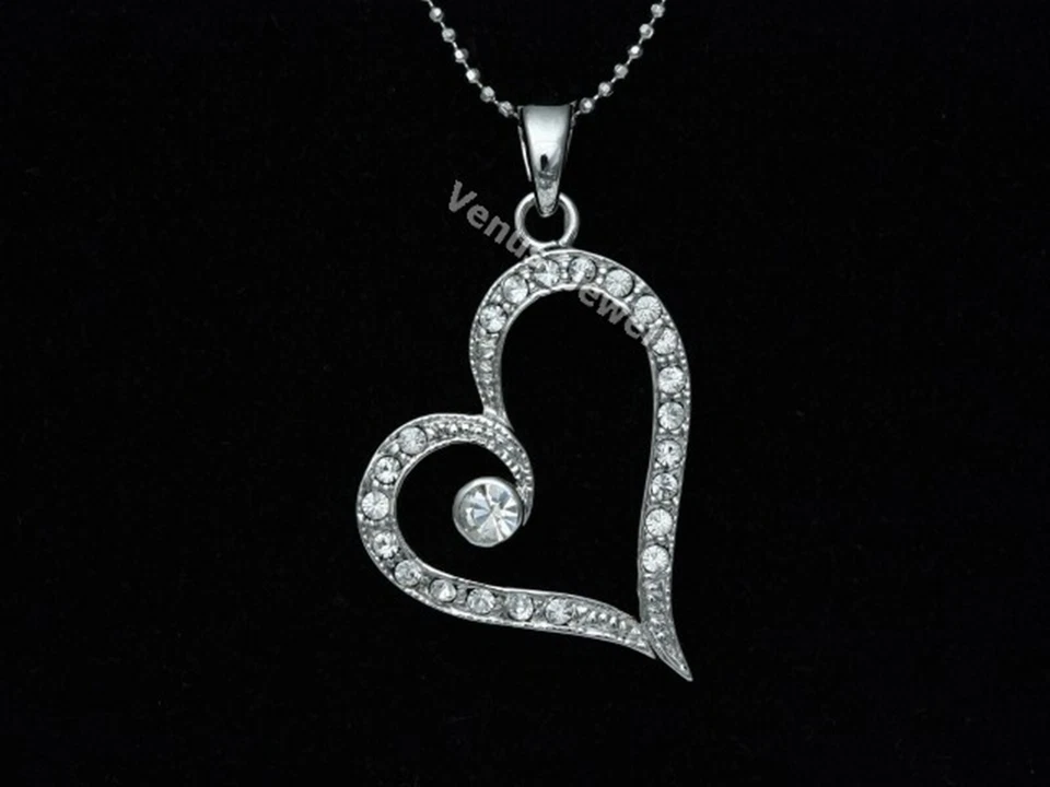 Collar colgante corazón cristal estrás transparente P113 Foto 2 de 4