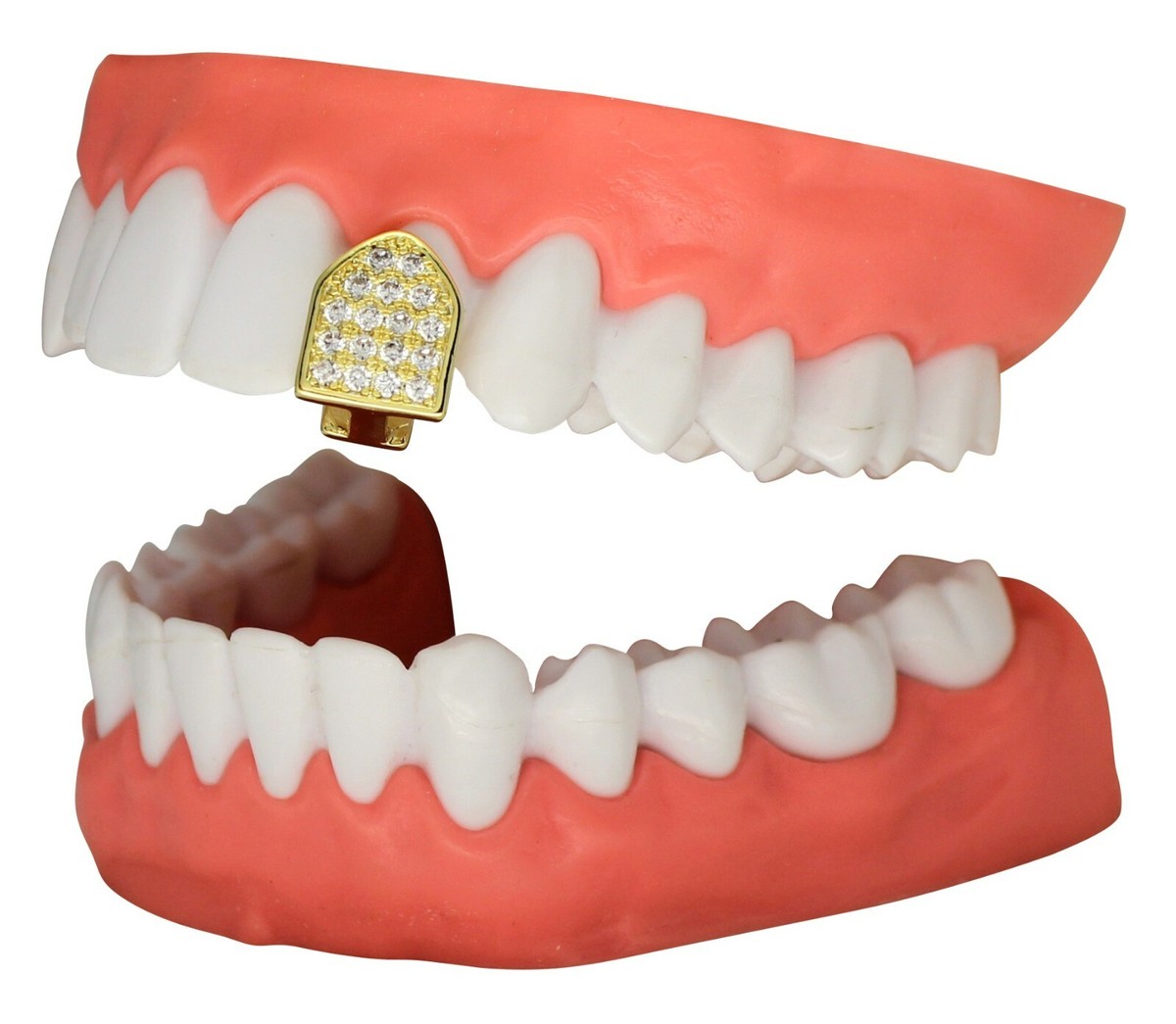 Icy CZ Single Tooth Grill Cap Custom Fit 14k Gold Plated Grillz w