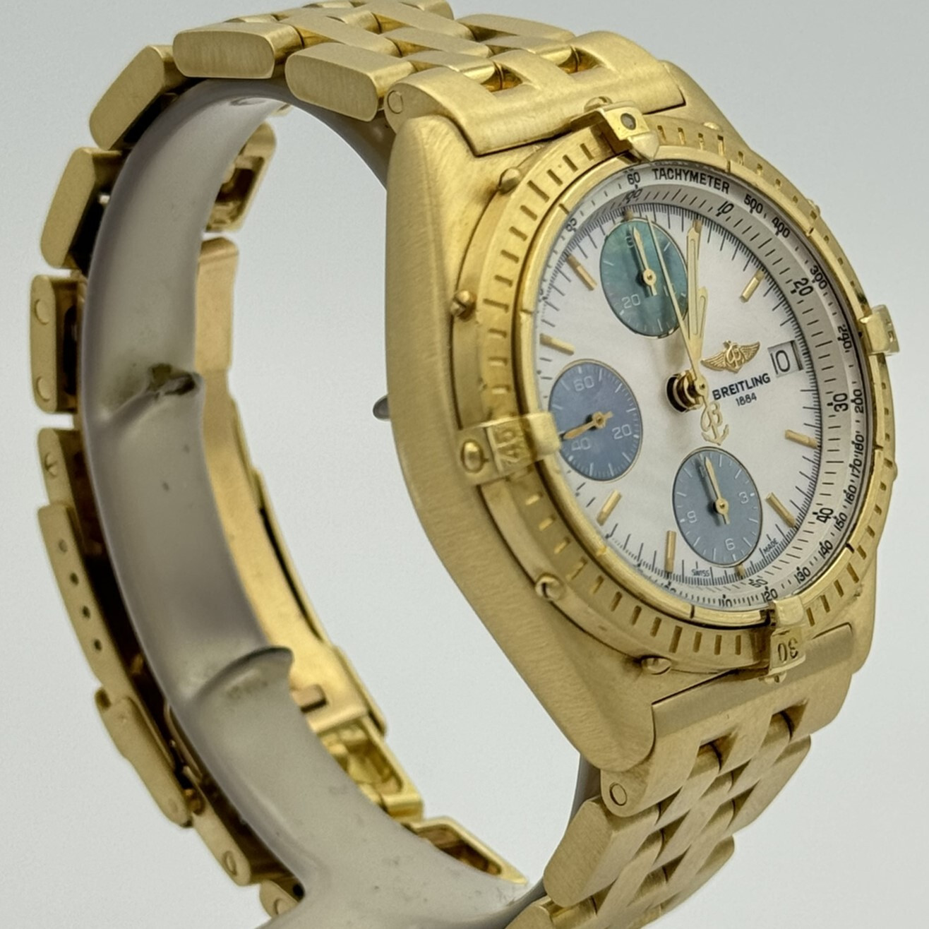 Breitling Chronomat Automatic Herren Uhr K13047 18K 750 Massive Gold Perlmutt Mo image 3