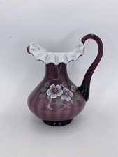 FENTON VIOLET LILAC RIBBED CASED GLASS PITCHER HP by S HOPKINS