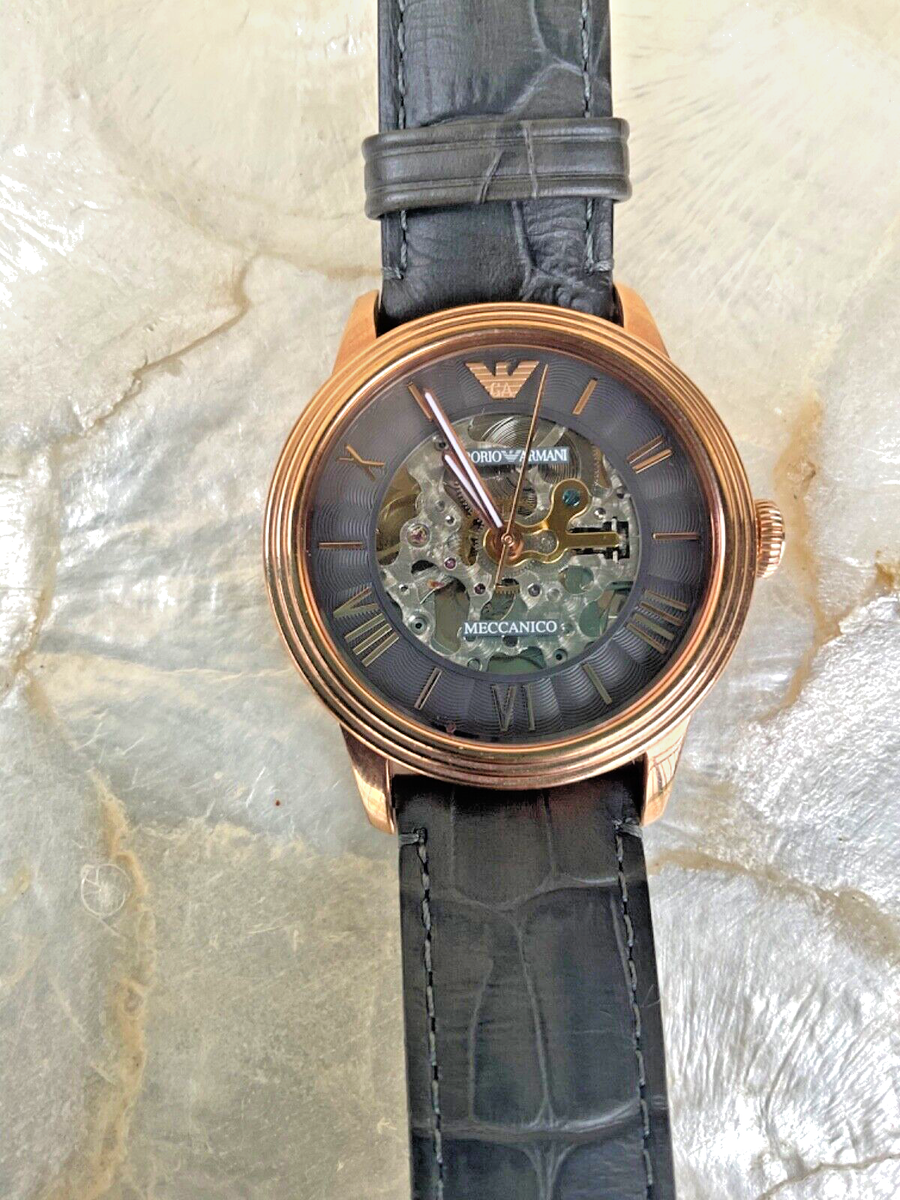 Emporio Armani Meccanico Rose Tone Skeleton Back Unisex Auto 39mm 