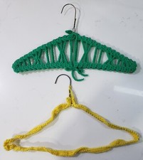 Cottage Core Hand Crochet Covered Wire Hangers Knit Yarn Fabric Vintage