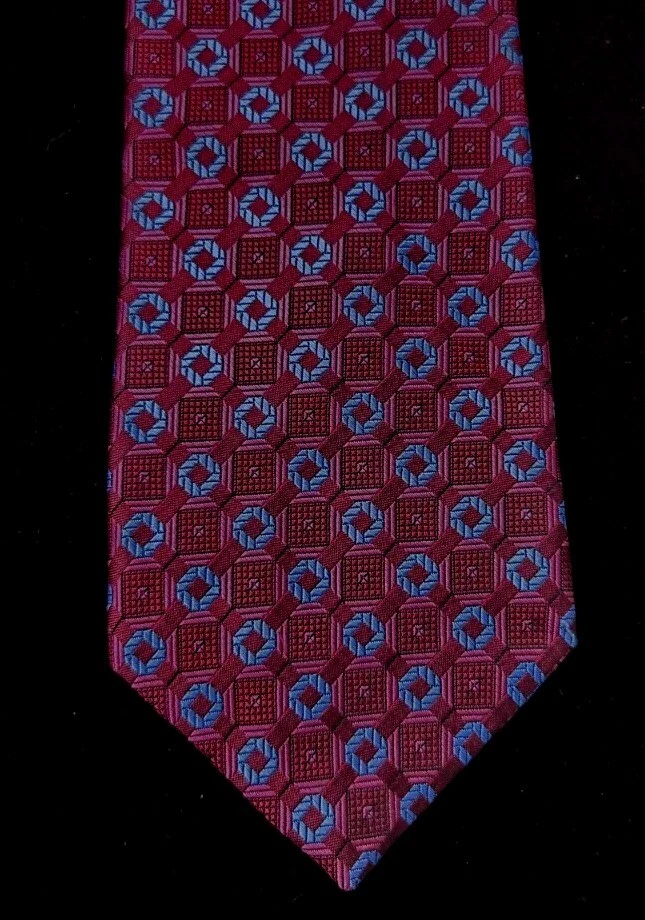 Corbata de seda Robert Talbott BOC magenta y azul grisáceo patrón geométrico 58/4 Foto 3 de 4