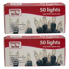Lot of 2 Merry Brite 50 Lights Clear Bulb String Green Wire 14.5 ft Indoor Light