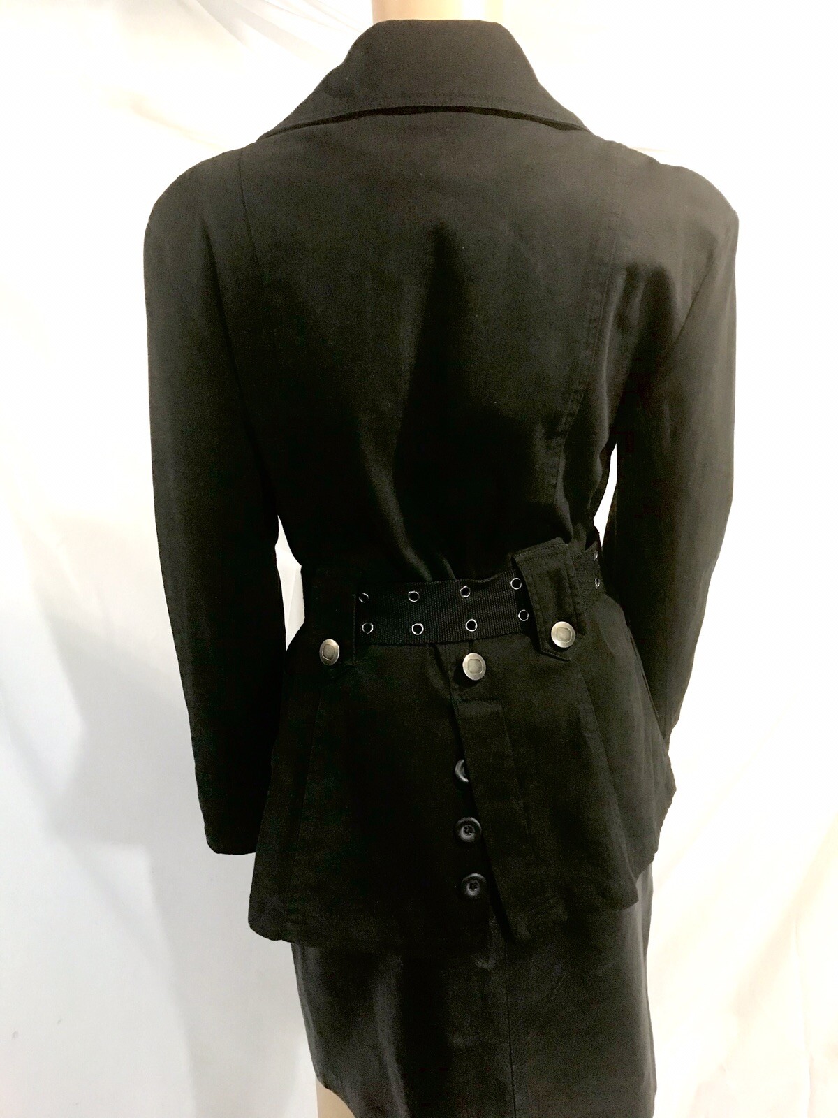 WOMEN’s BLACK MILITARY STYLE JACKET with BELT Stretch Regular Size