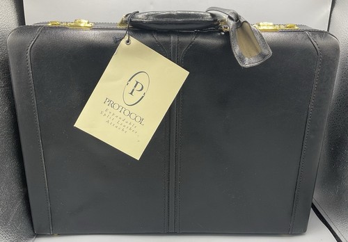 Protocol Black Genuine Split Leather & Gray Suede Briefcase Attache Case READ - Picture 8 of 11