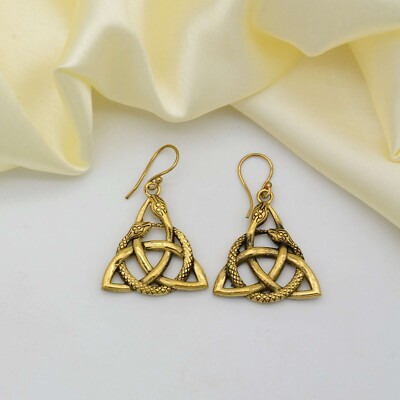Snake Triquetra Trinity Dangle hoop Earrings, Celtic Knot Earrings