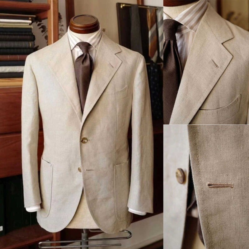 ジャケット・アウター 80s 90s EURO linen tailored jacket beige SHIRT OLIVE BEIGE LINEN SQUARES TEXTURED ZIP JACKET 1990'S