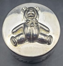 Silver Plated First Tooth Teddy Bear Velvet Lined Round Keepsake - Unused