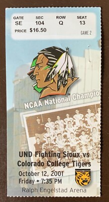 North Dakota Fighting Sioux 2001 NCAA hockey ticket stub vs