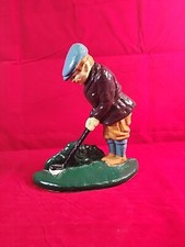 Vintage Cast Iron Golfer Playing Golf Door Stop Bookend