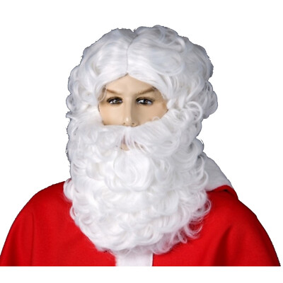 Weihnachtsmann Perücke mit langem Bart weiss, flammhememnd - Festartikel Müller