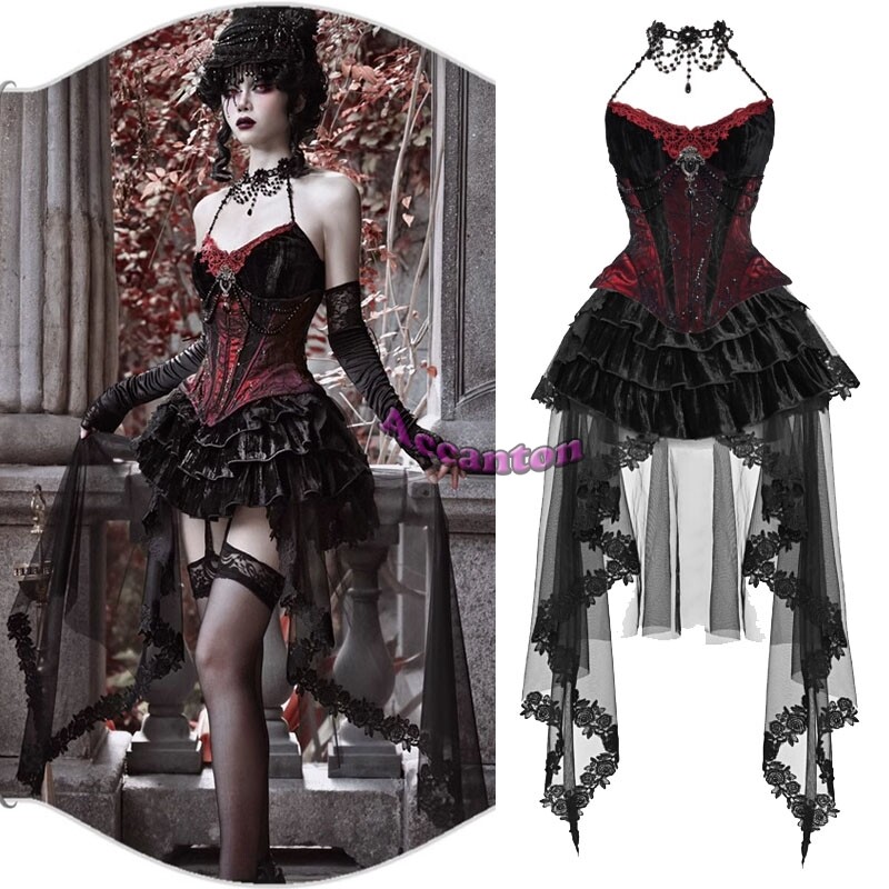 BLOOD SUPPLY / Goddess-Tops［BLK］ BLOOD SUPPLY Gothic Rococo Velvet Bead Suspender Fishbone