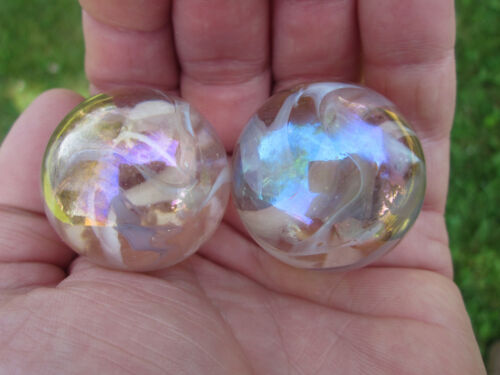 2 BOULDERS 35mm PINK FAIRY Marbles glass ball jellyfish iridescent Giant LARGE - Picture 1 of 5