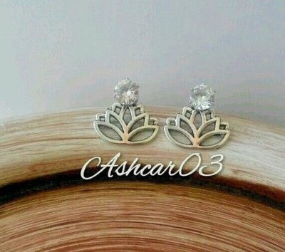 Anthropologie Urban Trend Minimal Silver Lotus Flower Ear Jacket stud Earrings