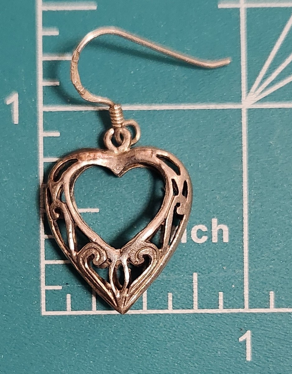 925 Sterling Silver Vintage Ornate Heart Dangling Hook Earrings | eBay