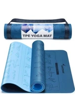 Sportneer Instructional Yoga Mats with 150 Fade-proof Poses Printed on Blue 