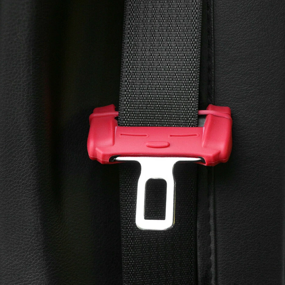 4PCS Universal Car Seat Safety Belt Buckle Clip Silicone Anti-Scratch Cover Red Foto 3 de 4