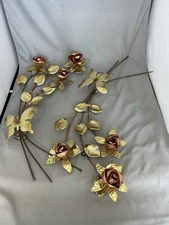 Vintage Brass & Copper Rose Wall Hanging Sprigs w/ Butterfly. A 10