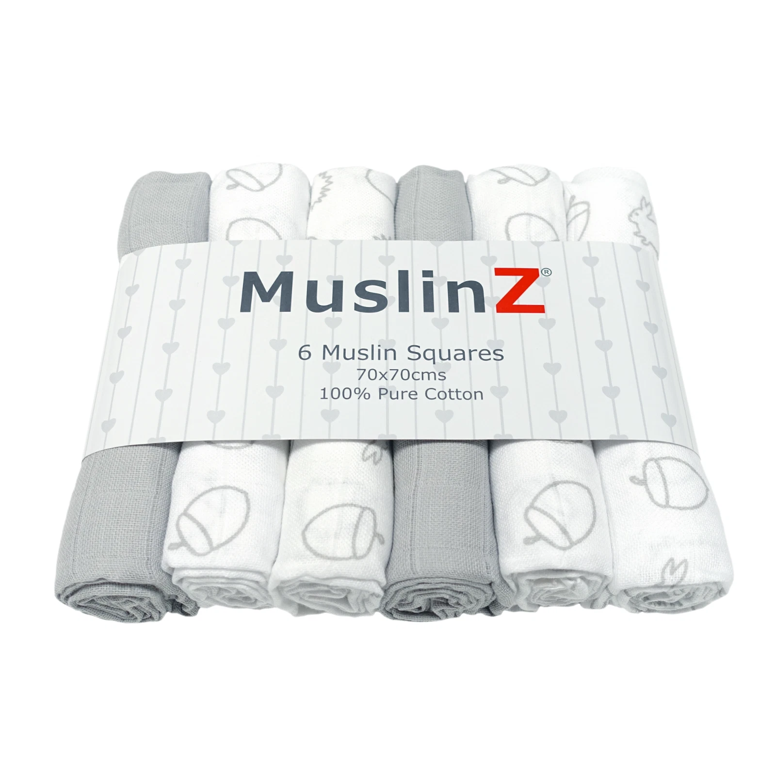 MuslinZ 6PK Baby Muslin Squares Cloths 70cms 100% Pure Soft Cotton Woodland