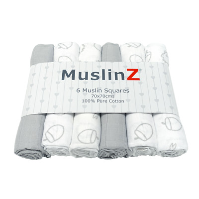 MuslinZ 6PK Baby Muslin Squares Cloths 70cms 100/% Pure Soft Cotton Mouse