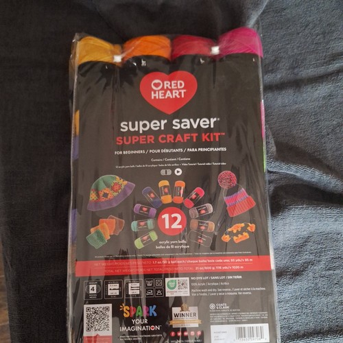 Red Heart Super Saver Super Yarn Craft Kit-12 Multi-Color Acrylic Yarn Balls New