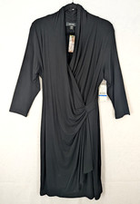 Women's Karen Kane black jersey Cascade wrap dress #L13913 3/4 sleeve