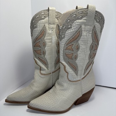 Steve Madden Wynter /WYNTO1S1 Boots,  Off White, Multi, Croc Western sz 8.5