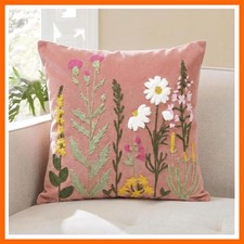 Spring Summer Floral Daisy Embroidered Throw Pillow Cover, 18 x 18 Inch Light...