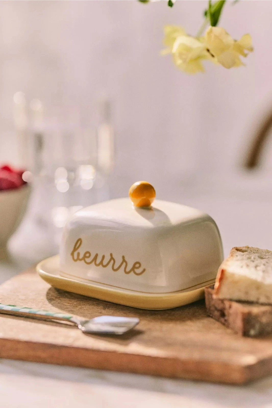 New Anthropologie Café Violette Handpainted Stoneware Butter Dish Yellow