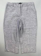 Talbots Flex Waist Relaxed Crop 100 Linen Pants. Heather Gray, Women's 14P NWT