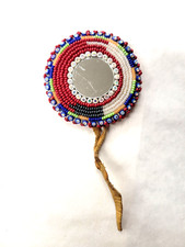 Native American beaded Hair Tie Red WHite MIrrored design PreOwned