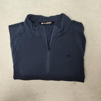 Travis Mathew Sweatshirt Mens M Blue Golf Networking Pullover 1/4 Zip Pockets