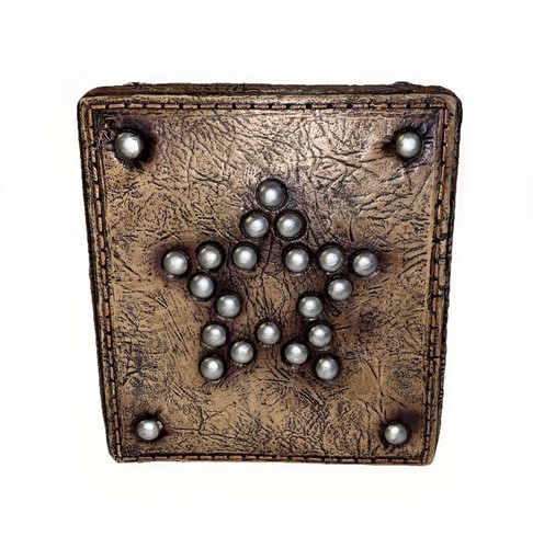 Tooled Leather Tissue Box Cover Studded Star Accent Retro Rustic Western Decor - Picture 11 of 11